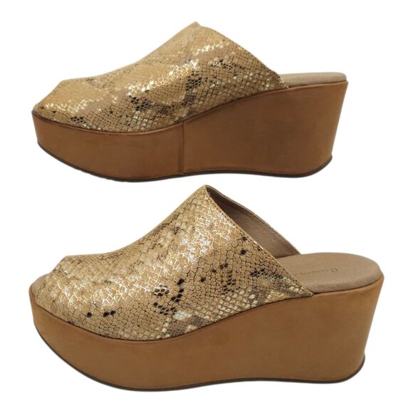 Chocolat Blu Yiona Peep Toe Wedge Sandal Womens 6 Gold Snakeskin Print Platform - Picture 11 of 16